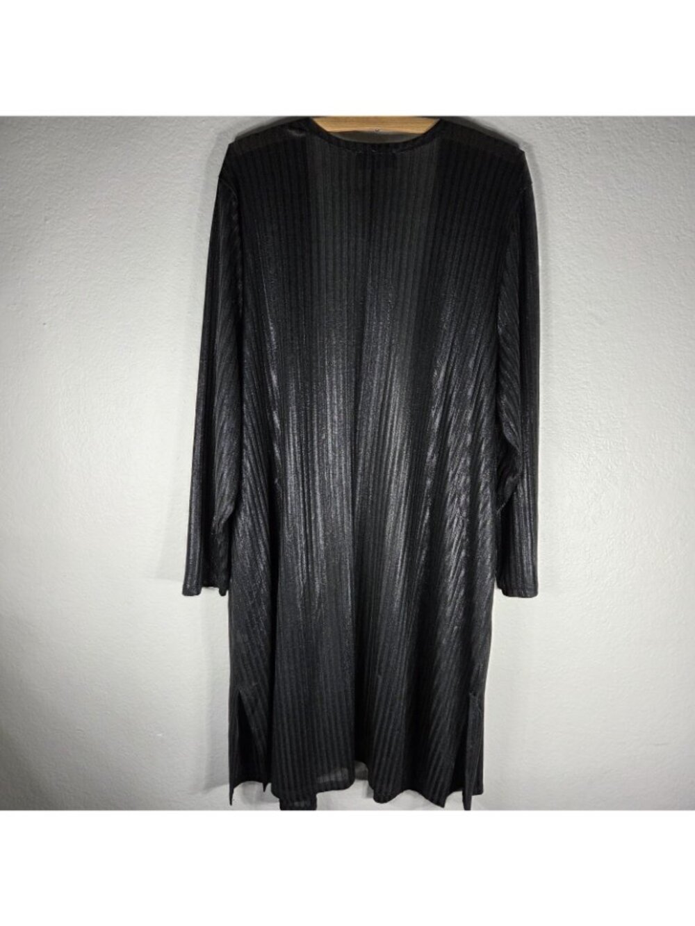 Lane Bryant Satin Black Long Duster Cardigan Size 18/20 Striped Long Sleeve - Picture 2 of 16